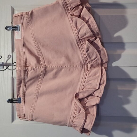 GAP x LoveShackFancy Pink Ruffled Jean Mini Skirt  SZ 12 NWT - Picture 7 of 10